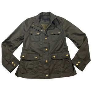 J.Crew Downtown Field Jacket Womens Medium‎ Olive Green Utility Waxed Coat 19034